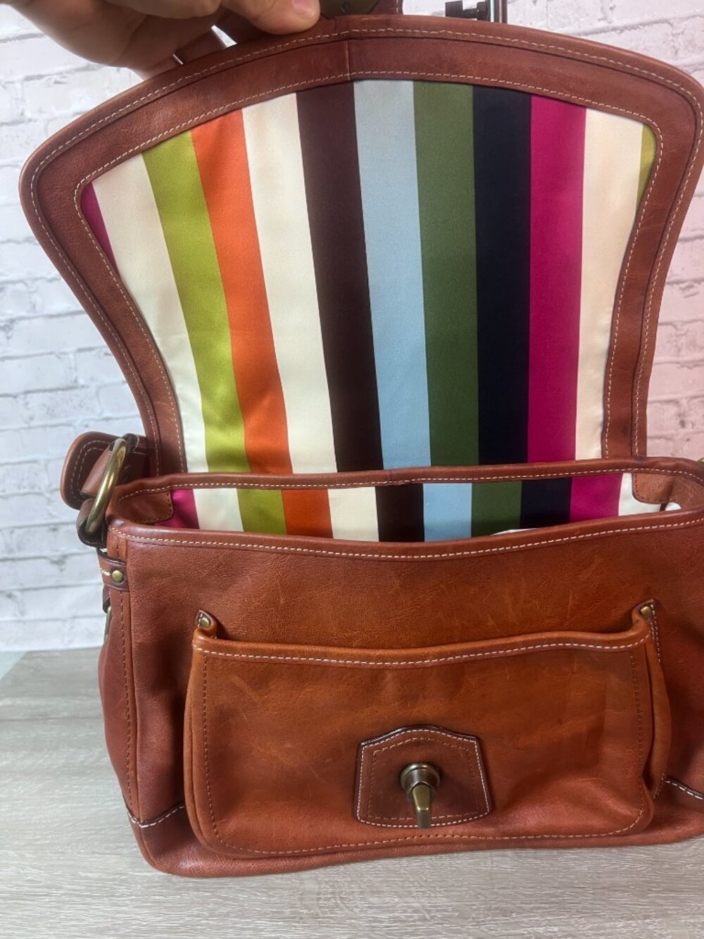 Coach 65th Anniversary Legacy Ali Flap Brown Leather Shoulder Bag Stripe - Picture 6 of 9